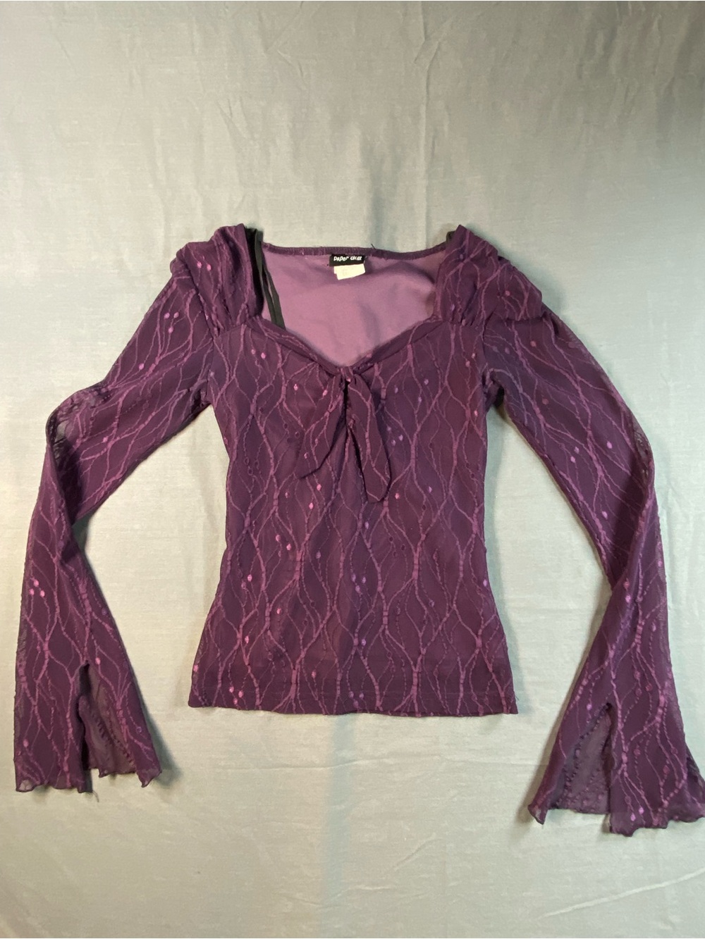 Vintage Paper Doll Purple Knit Tie-Front Long Sleeve Top ie mall
